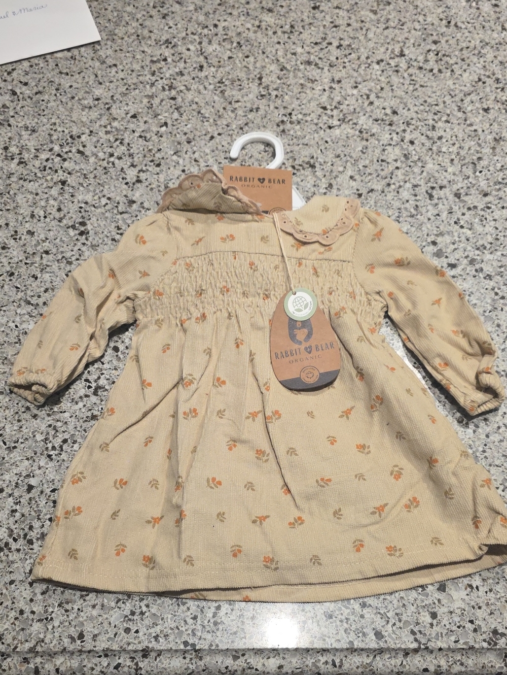 Rabbit & Bear Organic Cream Floral Smocked Baby Dress